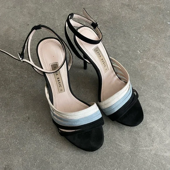 Zara Women's Strappy Heels - Black, Blue, and White - Picture 2 of 4